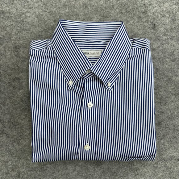Austin Taylor Mens Button Down Dress Shirt Old Money 100% Cotton Blue Stripe XXL - Picture 8 of 9